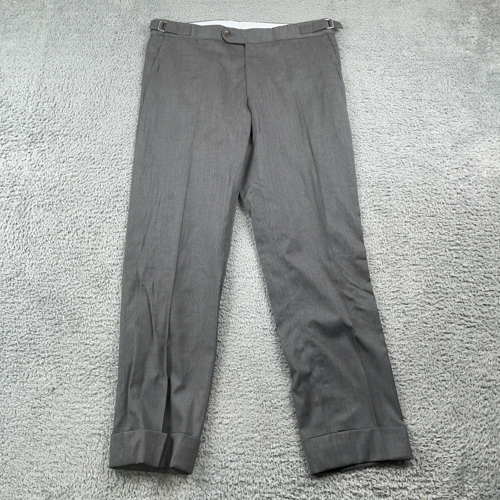 6 East Pants Mens 32x28 Gray Loro Piana Wool Dress Trousers Cuffed Italy